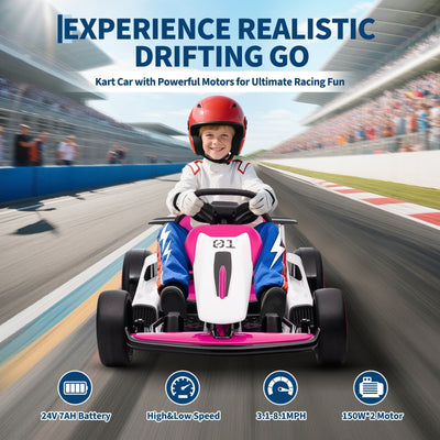 Garvee Ride - G Series: 6+,24V Drift Kart with 2X200W Strong Motor, 7AH Big Battery, Electric Pedals, Electric Go Kart Outdoor Race Toy - Pink