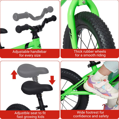 Garvee Lightweight Balance Bike for Toddlers 2-6 Years - No Pedal Design, Adjustable Handlebar & Seat, Aluminum Frame, EVA Tires (Green)