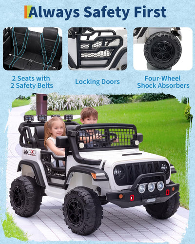 Garvee 24V Ride on Toys for Big Kids, 2-Seater Electric Ride on Car Truck with Remote Control, Four-Wheel Shock Absorbers, 4 Mph Max Speed, Music, LED Lights for Boys Girls, White