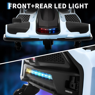 Garvee Ride - G Series: 24V Drift Go-Kart for Kids: Quality Metal, 7.5mph, LED, Music, for 8-12 Years Old - White