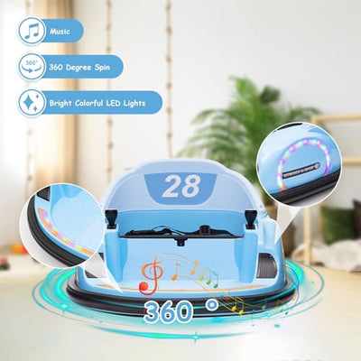 Garvee Ride - B Series: 12V Ride On Bumper Car for Kids Ride on Toy Gifts Toddlers Electric Bumping Car with Remote Control, Battery Display, 360 Degree Spin, LED Lights, Music, Blue