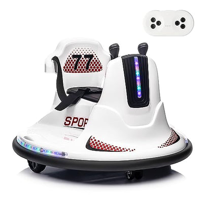 Garvee Kids Electric Bumper Car w/ Remote, Music, Lights, 360 Spin - White