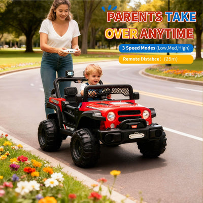 Garvee 12V Kids Electric Ride-On Truck – Dual Motors, 3 Speeds, Remote Control, Spring Suspension, LED Lights, Music, Safety Belt, Off-Road Car, Storage – Battery Powered Toy Vehicle for Boys & Girls Ages 2-8, Red