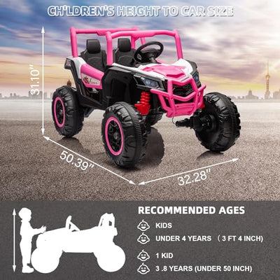 Garvee 2 Seater Ride on Car for Kids, 24V Powered Electric Off-Road UTV Ride Toy, 4WD Electric Vehicle with Remote Control, LED Lights, Bluetooth, 3 Speeds, Horn, 2 Spring Suspension