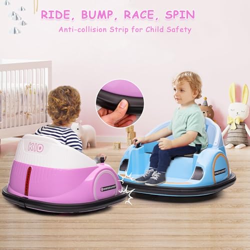 Garvee Ride - B Series: 12V Ride On Bumper Car for Kids Ride on Toy Gifts Toddlers Electric Bumping Car with Remote Control, Battery Display, 360 Degree Spin, LED Lights, Music, Pink