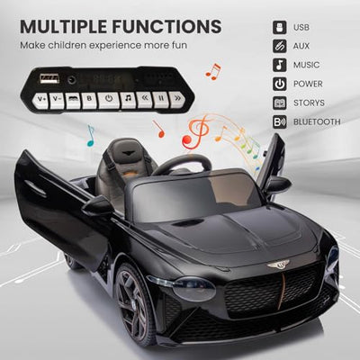 Garvee Kids Ride On Car, Licensed Bentley Bacalar 12V Electric Vehicles w/Parent Remote Control, Scissor Door, Suspension, 3 Speeds, LED Lights, Horn, Battery Powered Ride on Toy for Boys Girls - Black