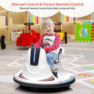 Garvee Kids Electric Bumper Car w/ Remote, Music, Lights, 360 Spin - White