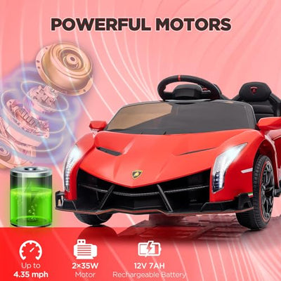 Garvee 12V Kids Ride On Car, Licensed Lamborghini Venono Electric Car w/Parent Remote Control, Scissor Door, 3 Speeds, LED Headlights, Rocking & Music, Battery Powered Ride on Toy for Boys Girls- Red