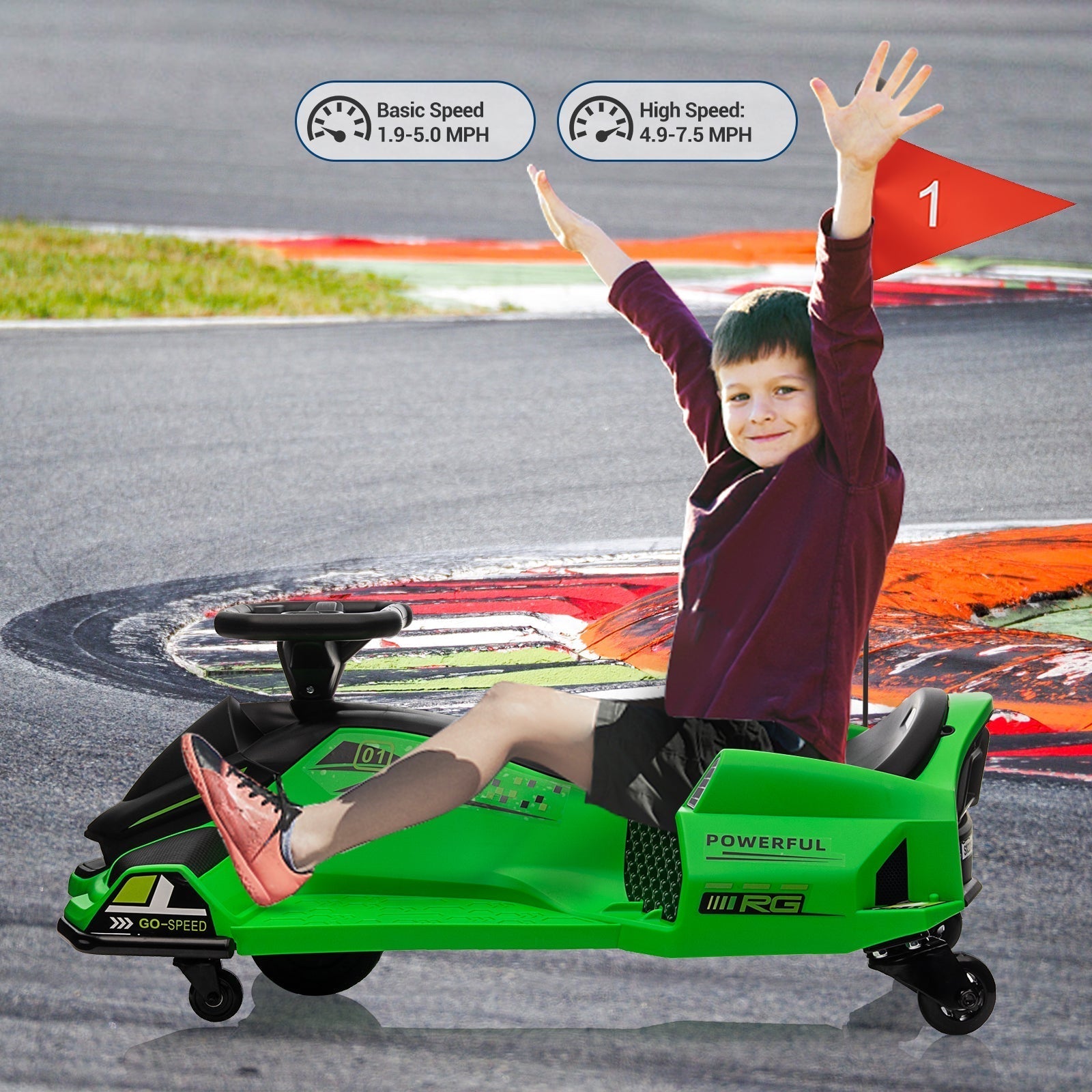 Garvee Ride - G Series: 24V Kids Ride-On Drift Car: Electric Drifting Go-Kart, for Ages 8-12 - Green