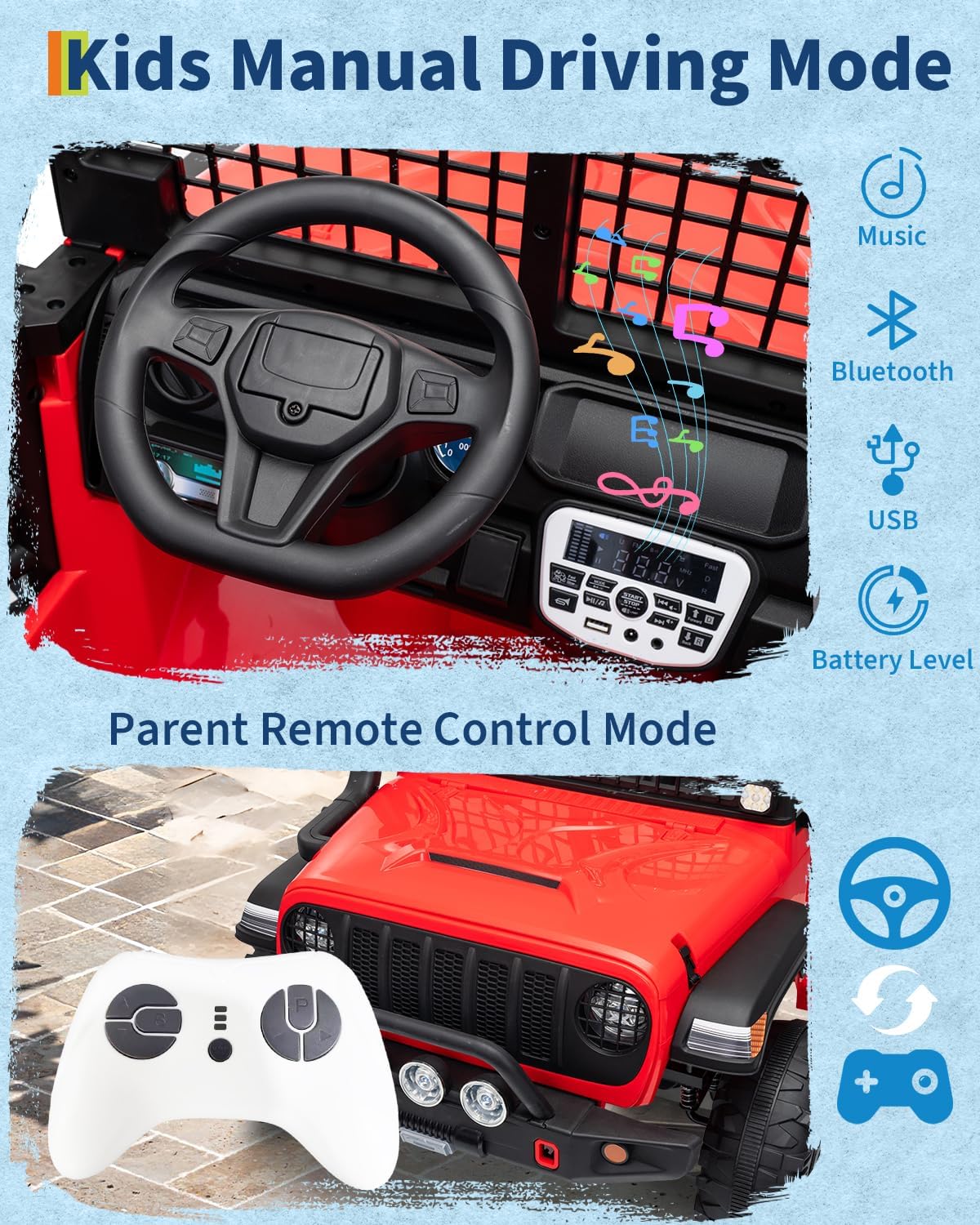 Garvee 24V Ride on Toys for Big Kids, 2-Seater Electric Ride on Car Truck with Remote Control, Four-Wheel Shock Absorbers, 4 Mph Max Speed, Music, LED Lights for Boys Girls, Red