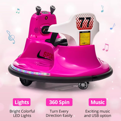 Garvee Kids Electric Bumper Car w/ Remote, Music, Lights, 360 Spin - Pink