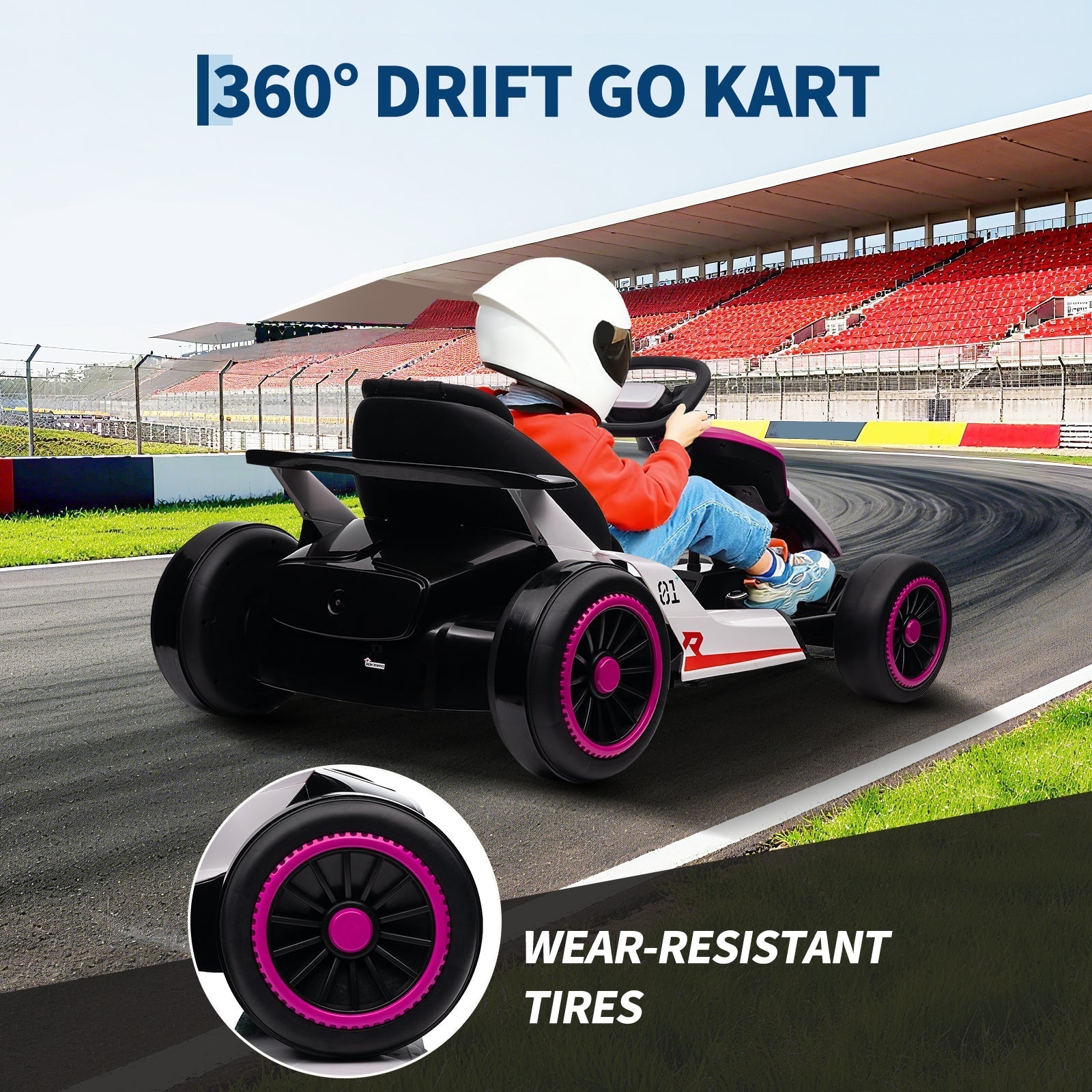 Garvee Ride - G Series: 6+,24V Drift Kart with 2X200W Strong Motor, 7AH Big Battery, Electric Pedals, Electric Go Kart Outdoor Race Toy - Pink