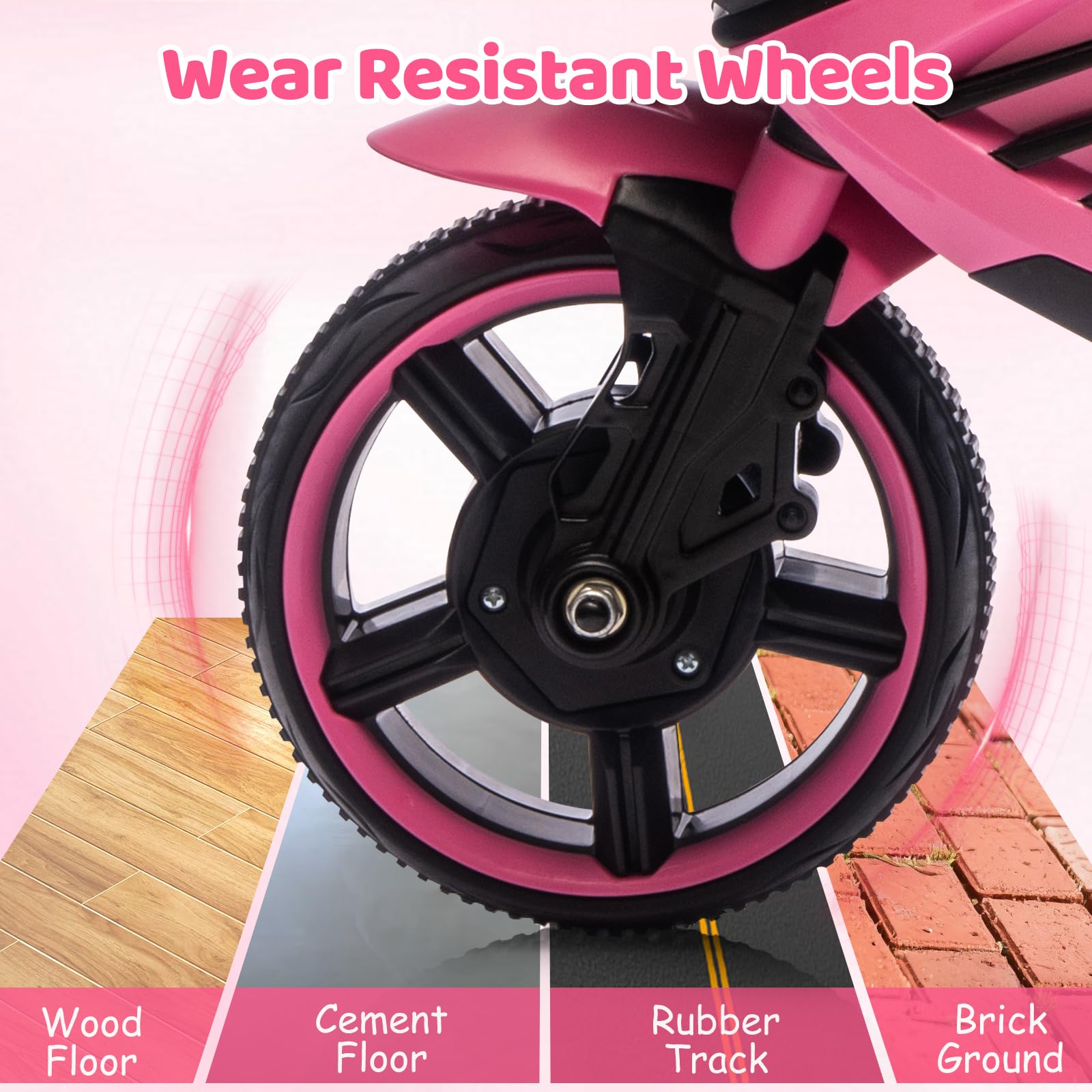 Garvee Kids 6V Ride On Motorcycle Pink With Training Wheels For Toddlers 3-6 Years, Stable Electric Toy Bike