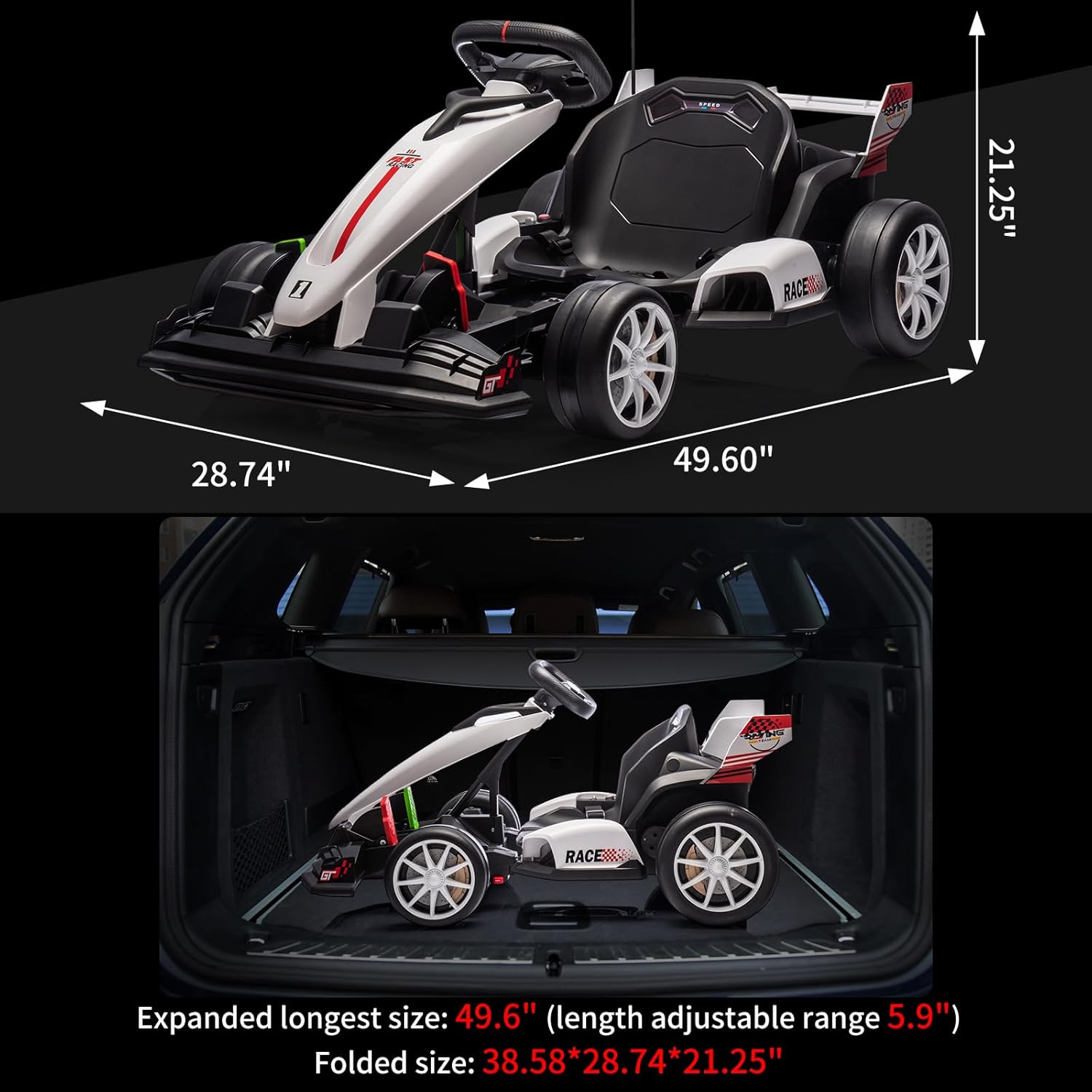 Garvee Ride - G Series: 24V 7Ah Battery Two 200W Motors, 7.5MPH Fast Drifting Circling Car, Stretchable Length Electric Ride Toy,Max Load 135lbs, Racing Toy for Kids 6+ Years,White