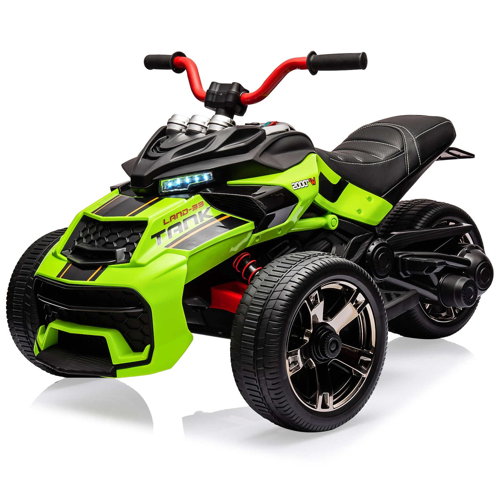 Garvee 12V Kids Ride on Toy for Kids, 2x55W Powerful Engine 7AH Battery, 3 - 7 km/H, 3 Wheelers Electric Vehicle, LED Lights, 2 Speeds, EVA Tire, Music, USB - Green