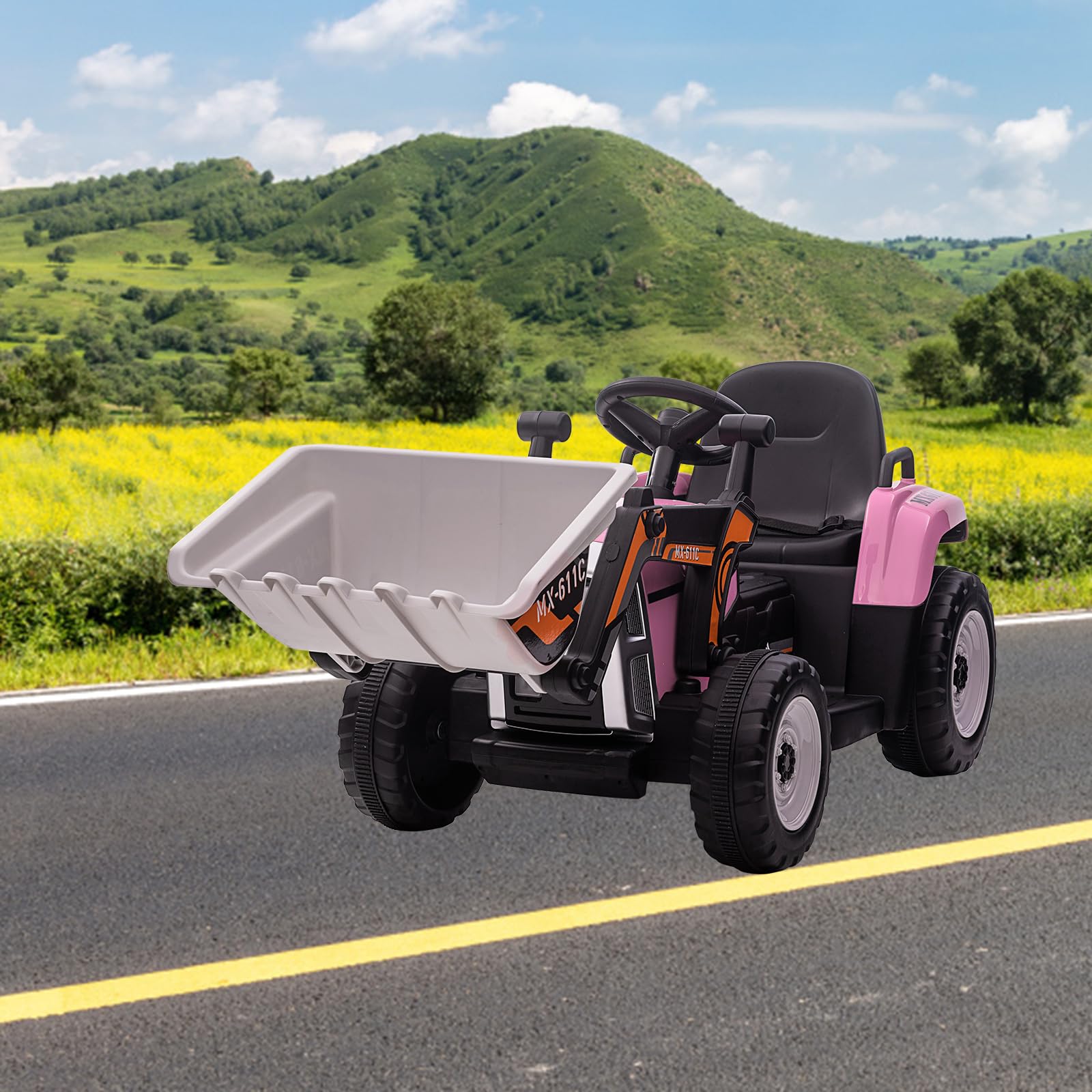 Garvee 12V Kids Ride on Excavator with Parental Remote Control, Electric Powered Construction Vehicle for Toddler with Bucket,Headlights,Horn,Gear Shift,Music for 3-6 Years(EVA Tires) - Pink