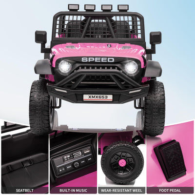 Garvee 12V Kids Ride On Truck Car with Parent Remote Control, 3 Speeds, Emergency Braking, LED Lights, Music & Horn, Pink for Boys and Girls Outdoor Adventures