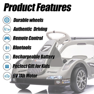 Garvee 6V Electric Racer Go Kart for Kids with 2.4G Remote Control & Pedal Operation, Safety Belt, Music, USB, Compact 20x20x18"
