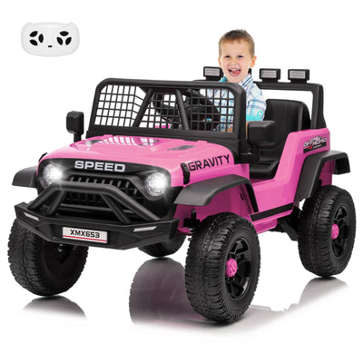 Garvee 12V Kids Ride On Truck Car with Parent Remote Control, 3 Speeds, Emergency Braking, LED Lights, Music & Horn, Pink for Boys and Girls Outdoor Adventures