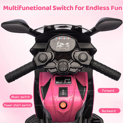 Garvee Kids 6V Ride On Motorcycle Pink With Training Wheels For Toddlers 3-6 Years, Stable Electric Toy Bike