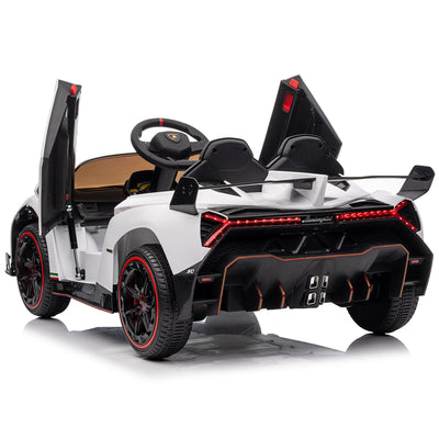 Garvee 12V Kids Ride On Car, Licensed Lamborghini Venono Electric Car w/Parent Remote Control, Scissor Door, 3 Speeds, LED Headlights, Rocking & Music, Battery Powered Ride on Toy for Boys Girls- White