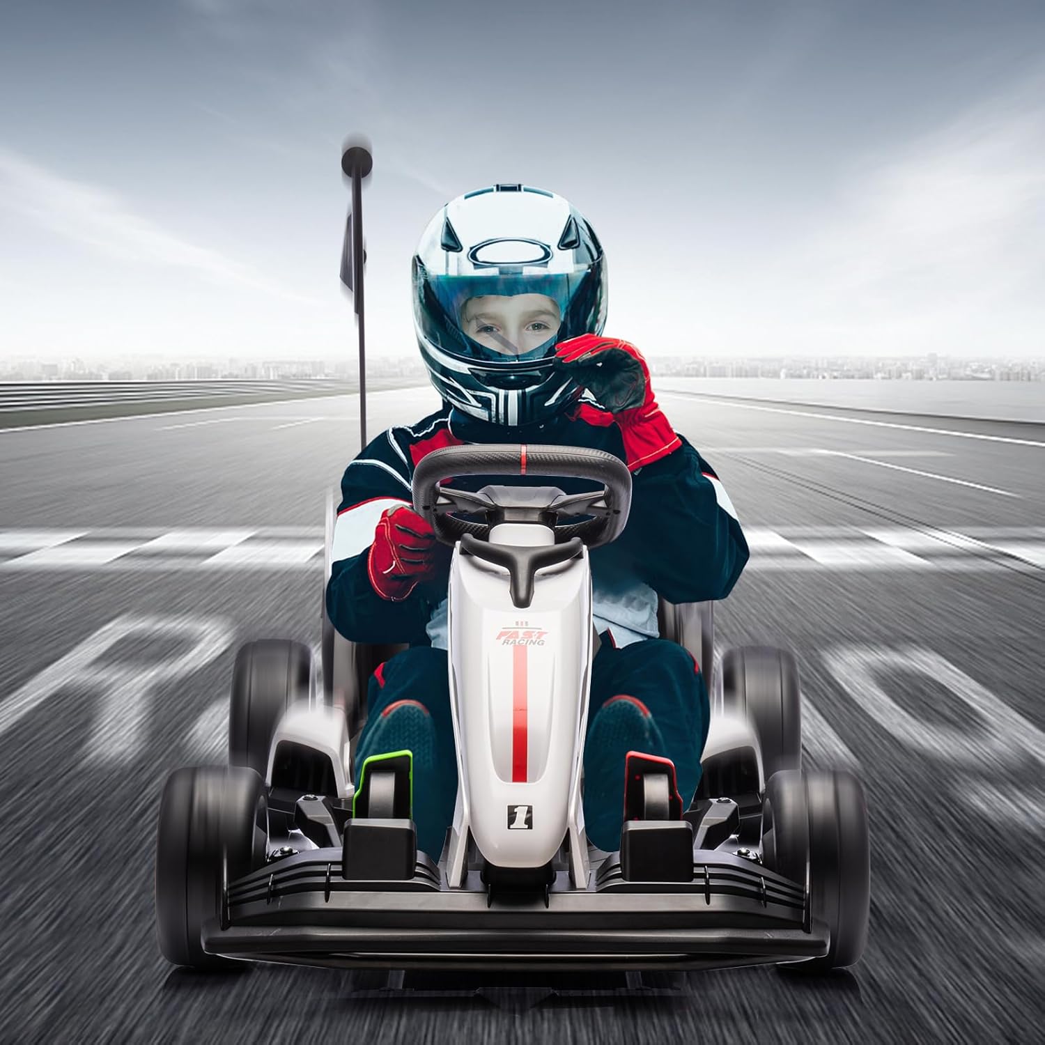 Garvee Ride - G Series: 24V 7Ah Battery Two 200W Motors, 7.5MPH Fast Drifting Circling Car, Stretchable Length Electric Ride Toy,Max Load 135lbs, Racing Toy for Kids 6+ Years,White