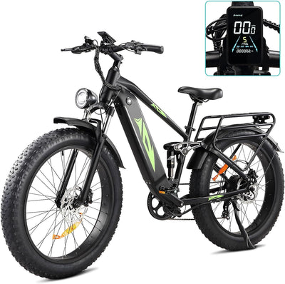 Garvee Electric Bike for Adults, [Peak 1500W Motor] Electric Mountain Bike, 26" Fat Tire Ebike, Max 60 Miles 28MPH Electric Bicycle with 48V/17.5Ah Battery, LCD Display, 7 Speed, Front Suspension (Gray)