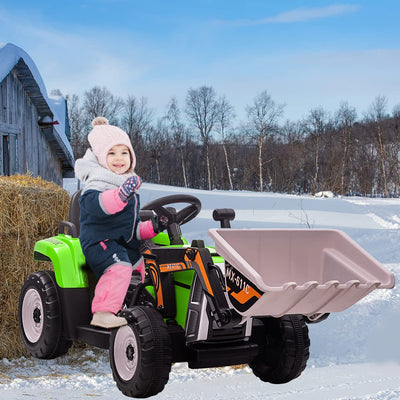 Garvee 12V Kids Ride on Car,Excavator with Bucket & Remote Control,Toddler Battery Powered Electric Vehicle,2+1 Gear Shift,3 Speeds,Bluetooth,7-LED Headlights,Music,Thread Tire,green