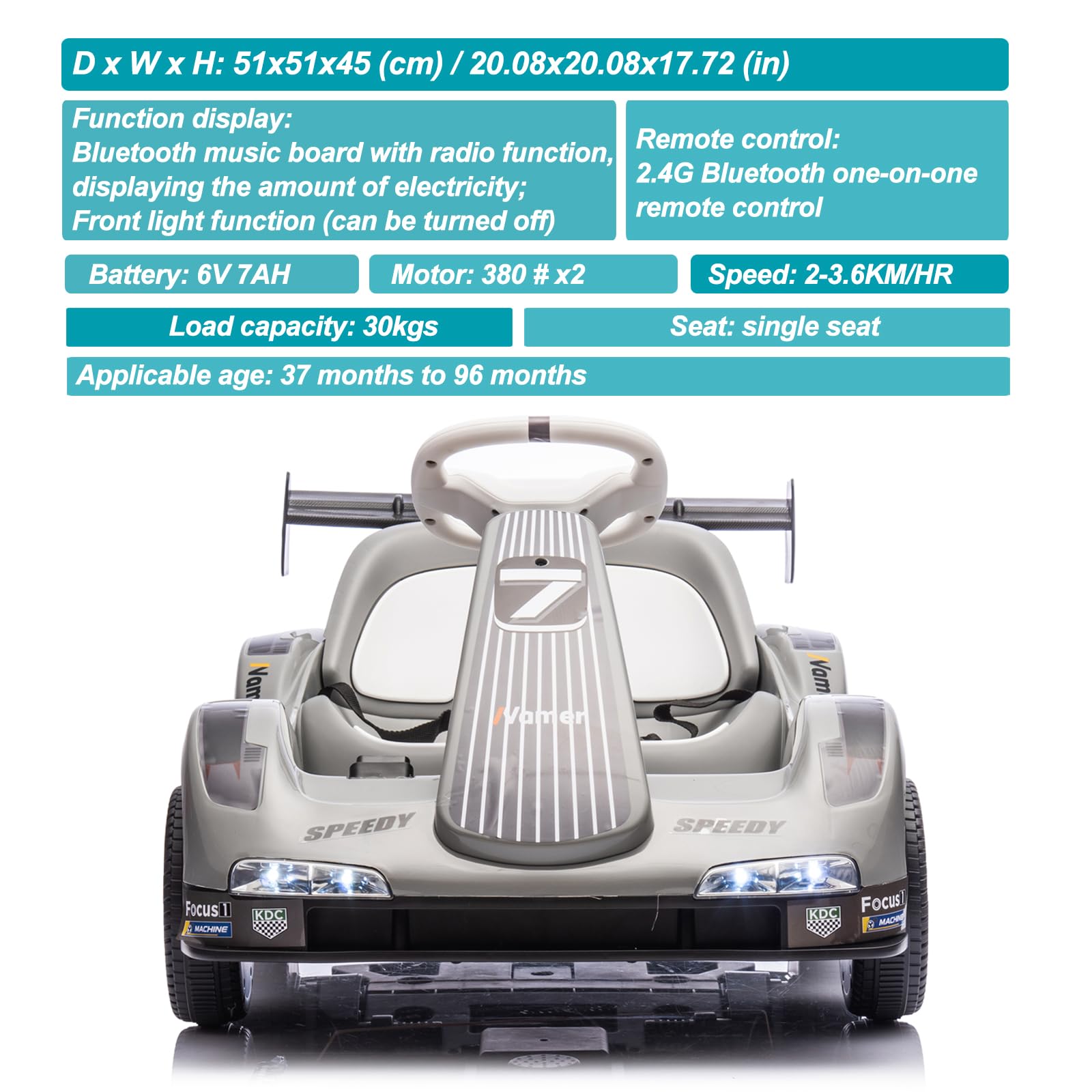 Garvee 6V Electric Racer Go Kart for Kids with 2.4G Remote Control & Pedal Operation, Safety Belt, Music, USB, Compact 20x20x18"