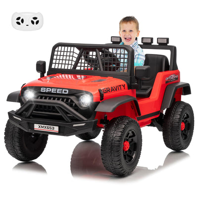 Garvee 12V Kids Ride On Truck Car with Parent Remote Control, 3 Speeds, Emergency Braking, LED Lights, Music & Horn, Red for Outdoor Adventures