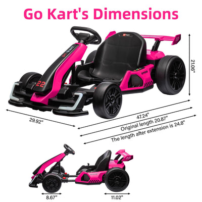 Garvee Ride - G Series: 24V Electric Go Kart, with 300W Strong Motor, Drift/Sport Mode, Big Battery, Eva Tire,Length Adjustment for Outdoor Racing Toy-Rose Red