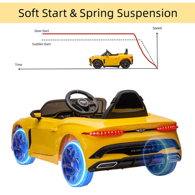 Garvee Kids Ride On Car, Licensed Bentley Bacalar 12V Electric Vehicles w/Parent Remote Control, Scissor Door, Suspension, 3 Speeds, LED Lights, Horn, Battery Powered Ride on Toy for Boys Girls - Yellow