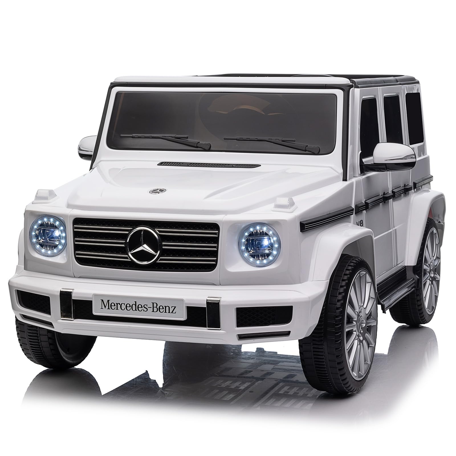 Garvee 12V Kids Ride On Car, Licensed Mercedes-Benz G500 Electric Vehicle w/Parent Remote Control, 4xSpring Suspension, 3 Speeds, Rocking, LED Lights, Music, Battery Powered Ride on Toy for Kids - White