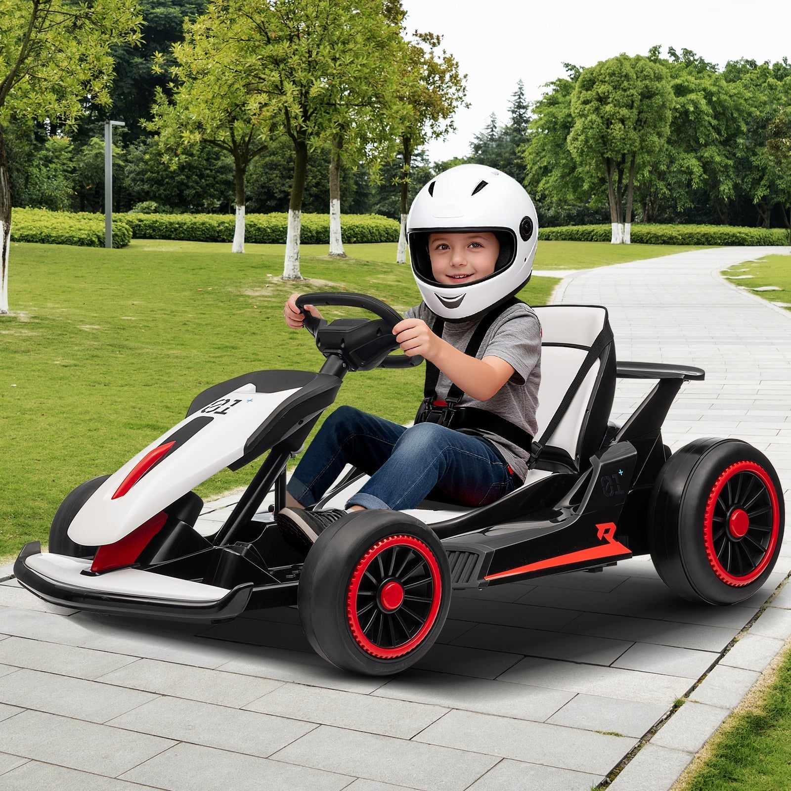 Garvee Ride - G Series: 6+,24V Drift Kart with 2X200W Strong Motor, 7AH Big Battery, Electric Pedals, Electric Go Kart Outdoor Race Toy - White