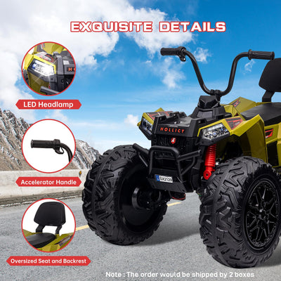 Garvee Kids ATV Car, Garvee 24V Ride on Toy 4WD Quad Electric Vehicle, 4x80W Powerful Engine, w/7AHx2 Large Battery, Accelerator Handle, Full Metal Suspensions, EVA Tires, LED Light, Bluetooth & Music, Green