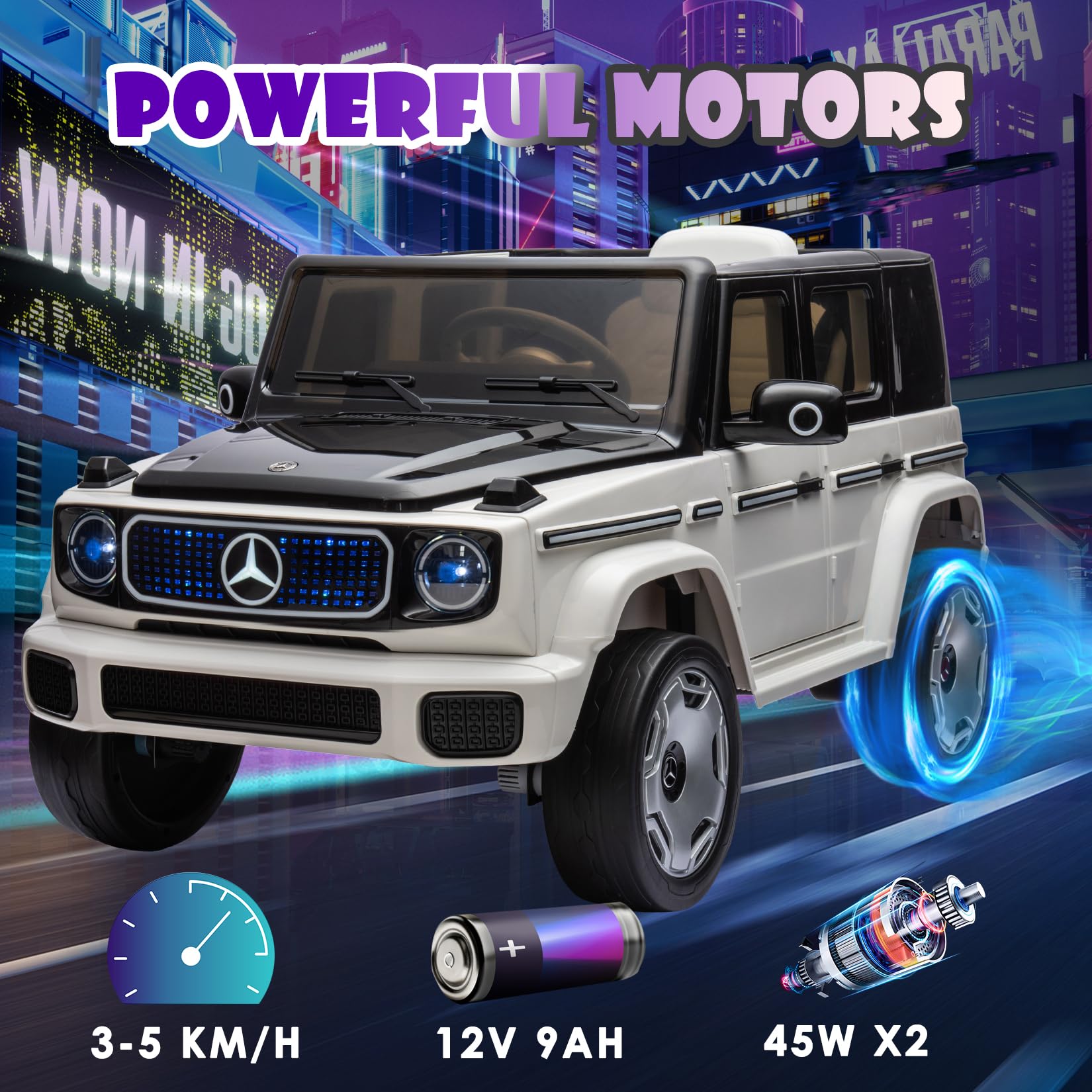 Garvee 12V Licensed Mercedes-Benz EQG Kids Ride On, LED, Music - White