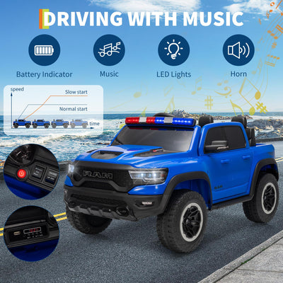 Garvee 12V Electric Ride On Truck for Kids Licensed RAM Pickup Truck Dual Motor Remote Control LED Lights Music Storage