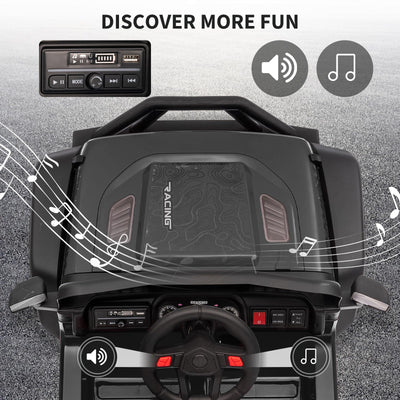 Garvee 12V Kids Ride On Truck Car with Parent Remote Control, 3 Speeds, Emergency Braking, LED Lights, Music & Horn, Black