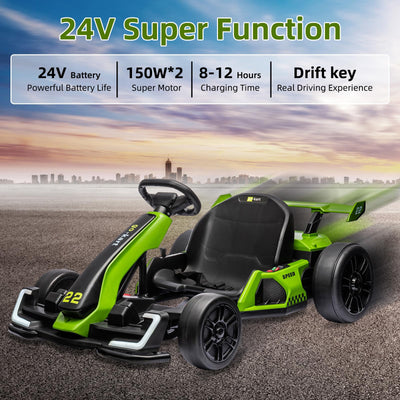 Garvee Ride - G Series: 24V Electric Go Kart, with 300W Strong Motor, Drift/Sport Mode, Big Battery, Eva Tire,Length Adjustment for Outdoor Racing Toy-Green