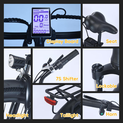 Garvee Beach E-Bike, 500W Brushless Motor, 26" Mountain Bike, 48V/13Ah Removable Battery, Max Speed 32 MPH, 7 Gears, Dual-Disc Brakes, Suitable for Adults