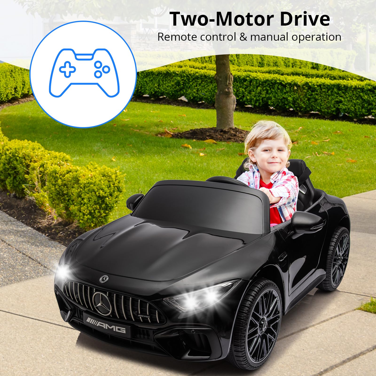 Garvee 12V Mercedes-Benz SL63 Ride-On Car: Remote Control, 2x35W Motors, 3-8 MPH, LED Lights, MP3, USB, Bluetooth, for Ages 3-7