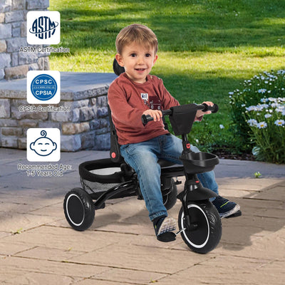Garvee Baby Tricycle, 7 in 1 Folding Toddler Bike w/Removable Adjustable Push Handle, Canopy, Rotatable Seat, Safety Harness, Cup Holder & Storage, Trike for 1-5 Year Old, Tricycle for Toddlers