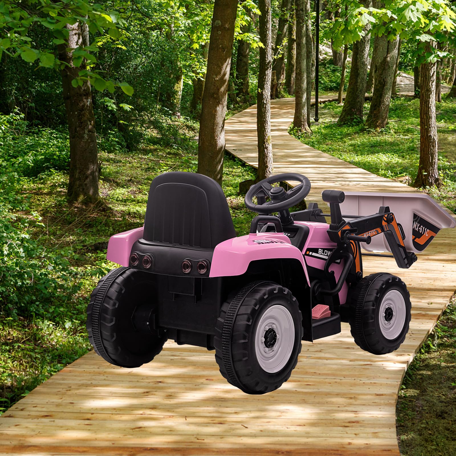 Garvee 12V Kids Ride on Excavator with Parental Remote Control, Electric Powered Construction Vehicle for Toddler with Bucket,Headlights,Horn,Gear Shift,Music for 3-6 Years(EVA Tires) - Pink