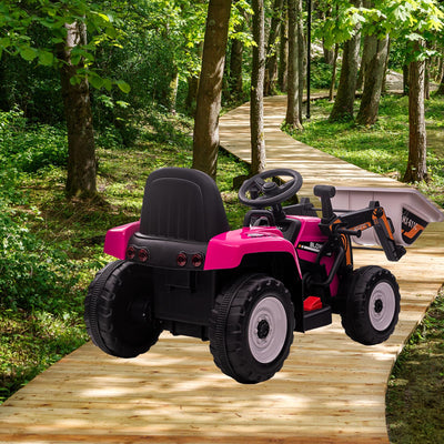 Garvee 12V Kids Ride on Car,Excavator with Bucket & Remote Control,Toddler Battery Powered Electric Vehicle,2+1 Gear Shift,3 Speeds,Music,Bluetooth,7-LED Headlights,EVA Tire,Rose