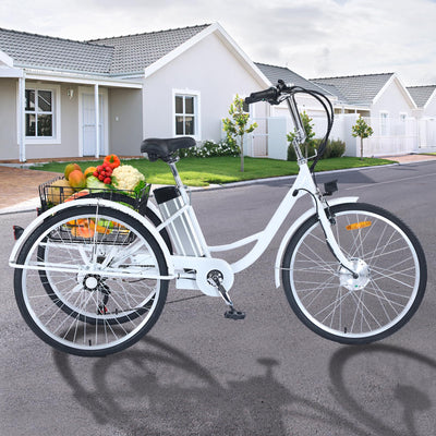 Garvee Adult Tricycle 7-Speed 24-inch 3 Wheel Bike 250W Motor Large Basket HD LED Light 36V Battery Smooth Ride Black