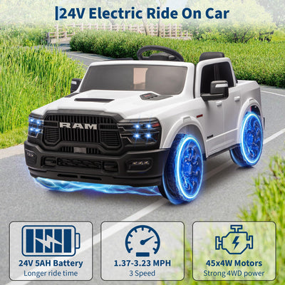 Garvee 24V Ride On Toys Licensed RAM 2500 2 Seater Kids Electric Truck Car With Remote Control White