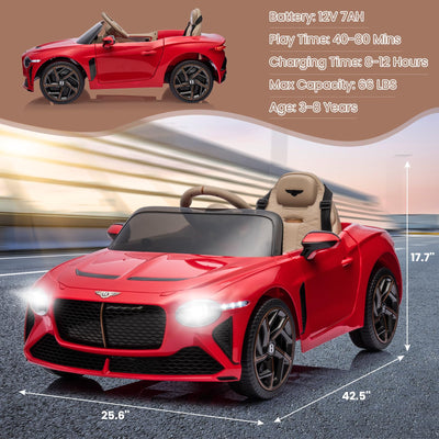 Garvee Kids Ride On Car, Licensed Bentley Bacalar 12V Electric Vehicles w/Parent Remote Control, Scissor Door, Suspension, 3 Speeds, LED Lights, Horn, Battery Powered Ride on Toy for Boys Girls - Red