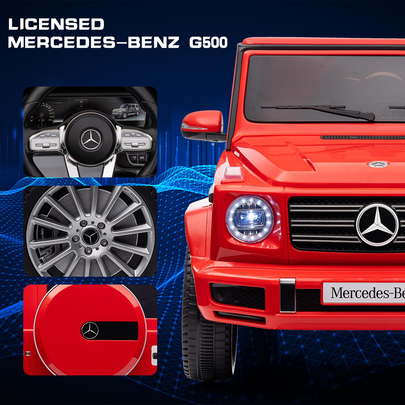 Garvee 12V Kids Ride On Car, Licensed Mercedes-Benz G500 Electric Vehicles w/Parent Remote Control, 4xSpring Suspension, 3 Speeds, Rocking, LED Lights, Battery Powered Ride on Toy for Boys Girls, Red