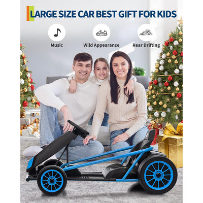 Garvee 24V 9Ah Kids Ride On Go Kart Toy,High Speed 8.1MPH Drifting Car with 2x300W Motors,14.3" XL Seat,Full Metal Frame,Music,Power Display,Max Load 155Lbs Racing for Kids 8-12 Years - Blue