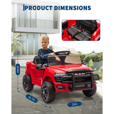 Garvee Kids Ride On Car RAM 12V Electric Truck with Remote Control, Spring Suspension, LED Lights, Music, Wide Seat, All-Terrain, for Toddlers Outdoor Play